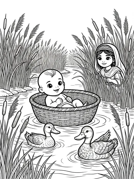 Desenho de Moisés no cesto