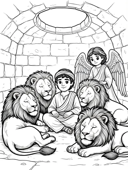 Desenho de Daniel na cova dos leões