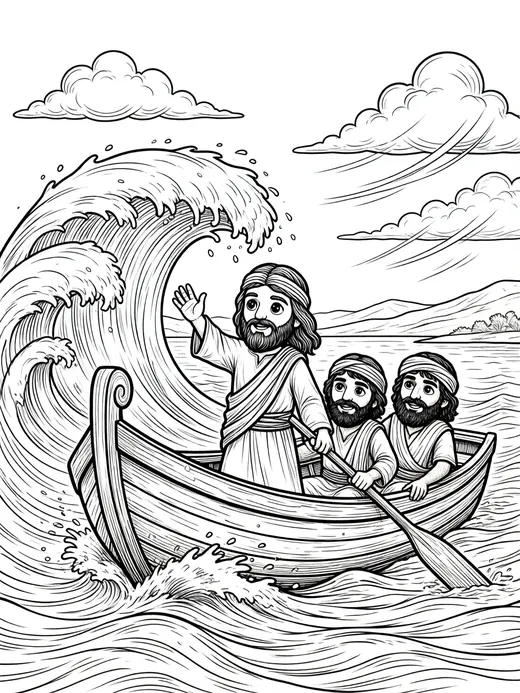 Desenho de Jesus acalmando a tempestade