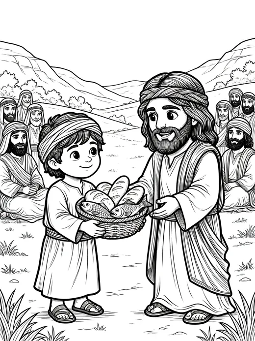 Desenho dos cinco pães e dois peixes