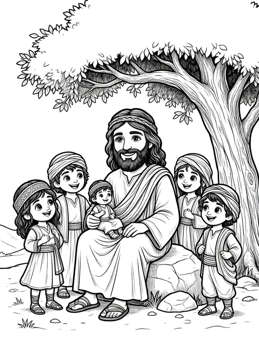 Desenho de Jesus e as crianças