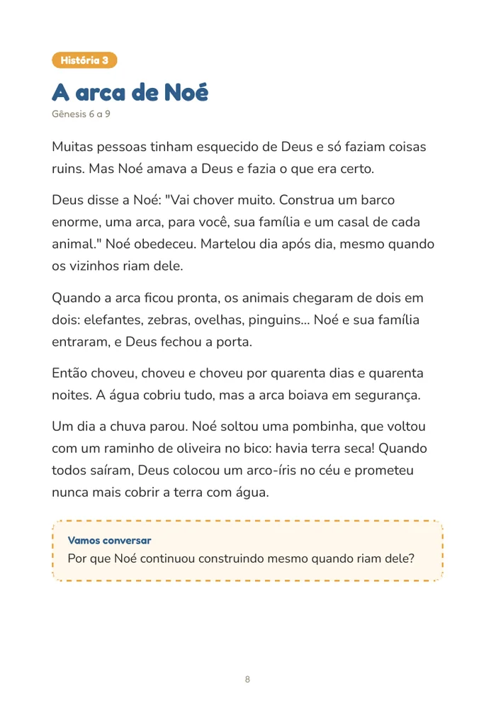 Página de texto da história A arca de Noé